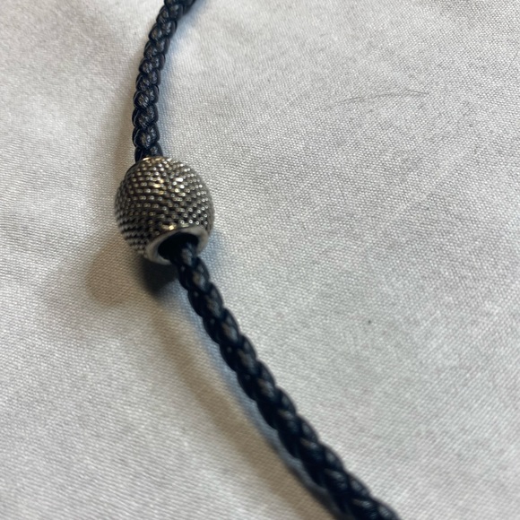 TIFFANY & CO MENS VINTAGE STERLING  NECKLACE BRAIDED BLACK LEATHER 18-1/2” NEW - Picture 5 of 7